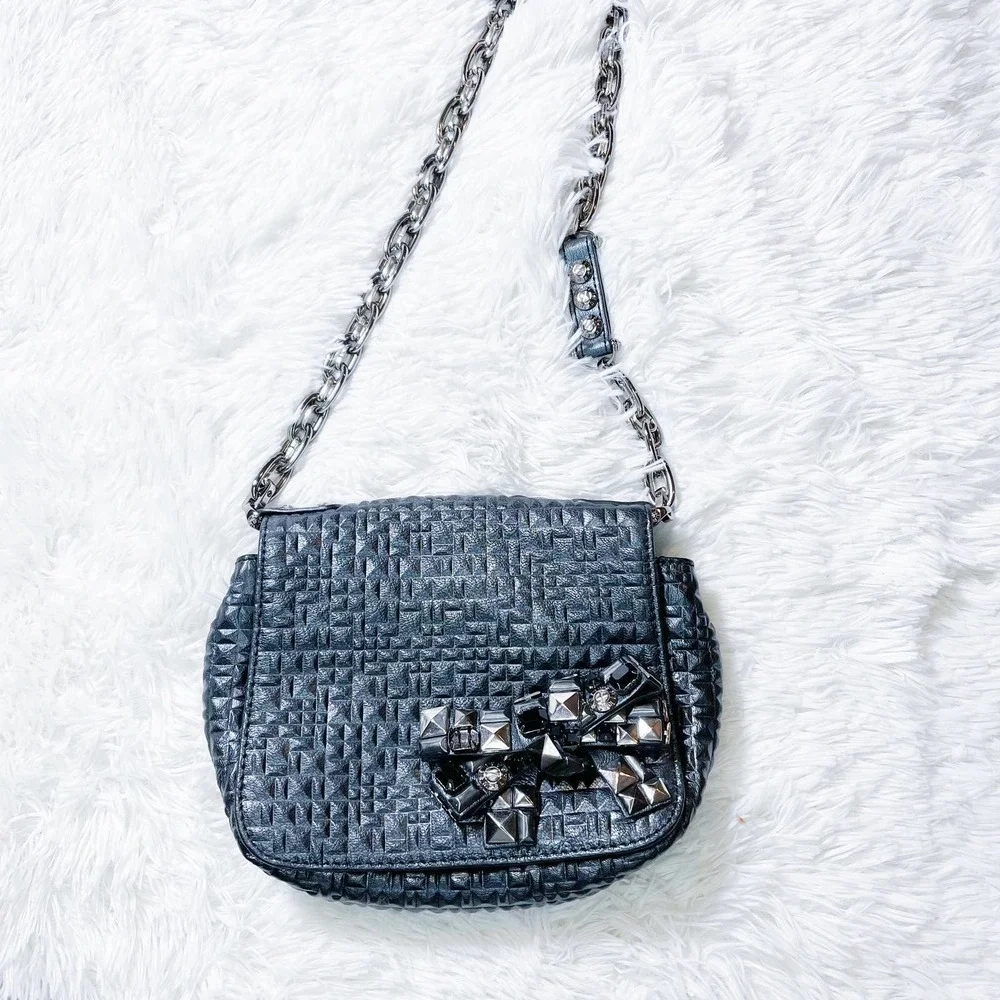 Henri Bendel Quilted Crossbody Bow Accent Convertible Black